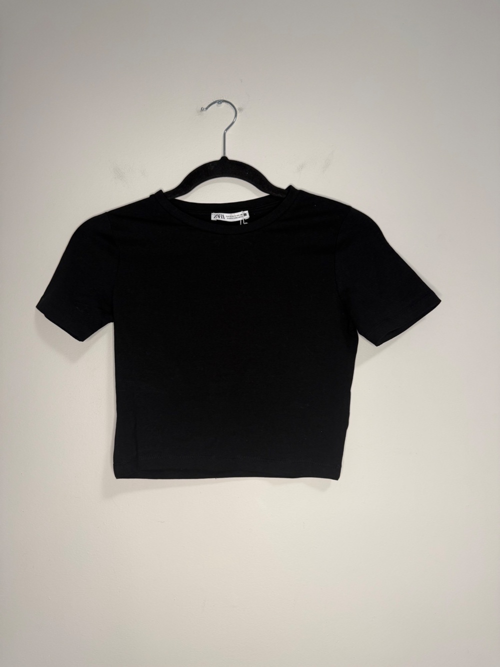 Zara Basic Cropped T-Shirt Black Womens Small NWT